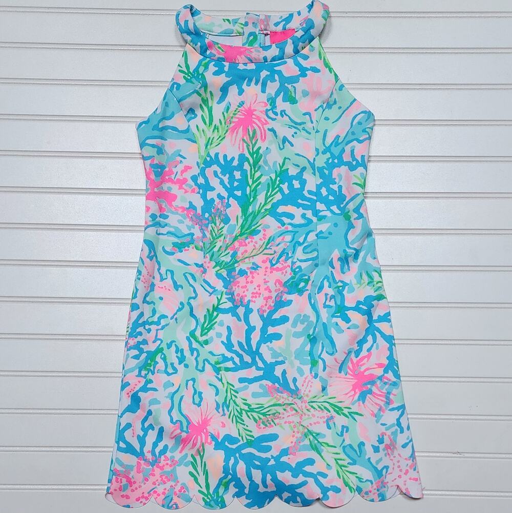 Lilly Pulitzer Girls Sophelia Multicolor Coral Bay Shift Dress Size 10